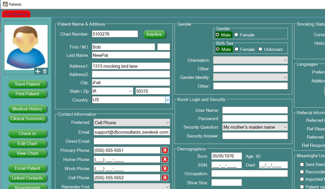 Sample Of Patient Demographic Sheet Epic